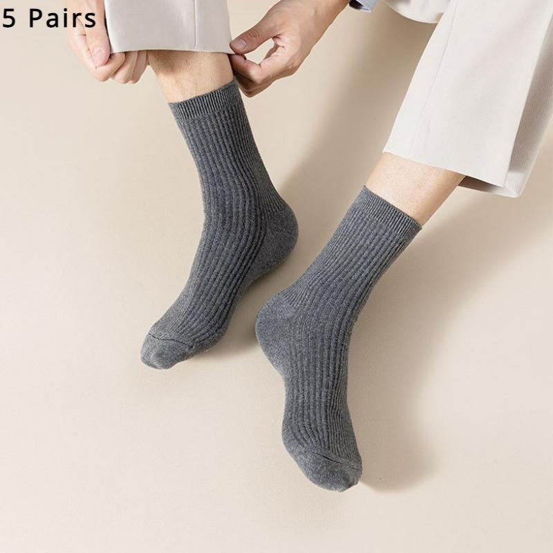 5 Pairs/Lot Men's Vertical Striped Cotton Socks Mid-calf Breathable Socks Business Sports Socks