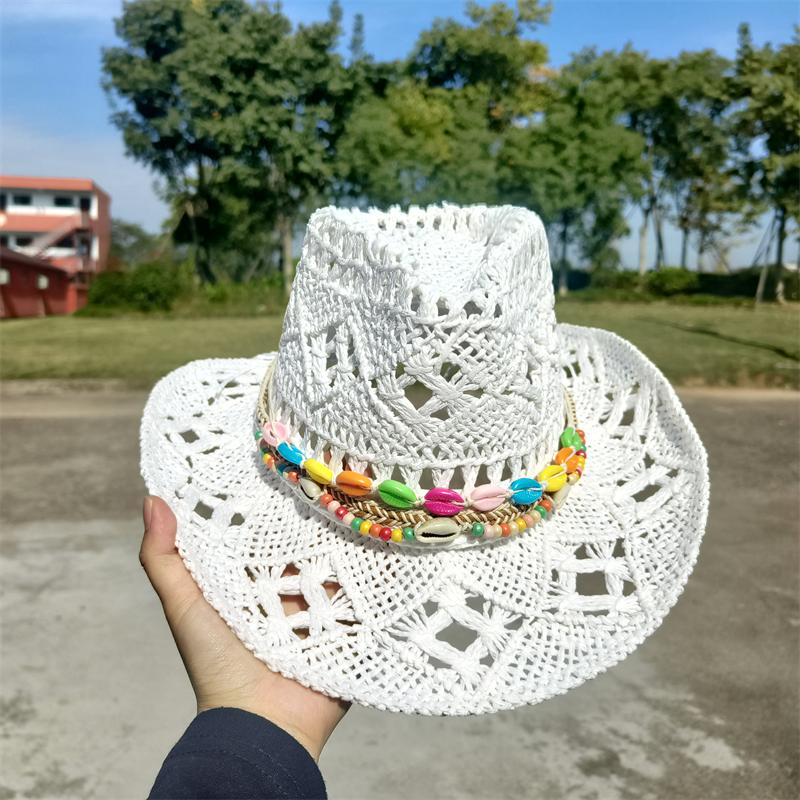 Ковбойская соломенная шляпа для женщин Модная соломенная ковбойская шляпа с ракушками пляжная летняя ковбойская шляпа-шляпа от солнца джаз-шляпа сомбреро вакеро hombre