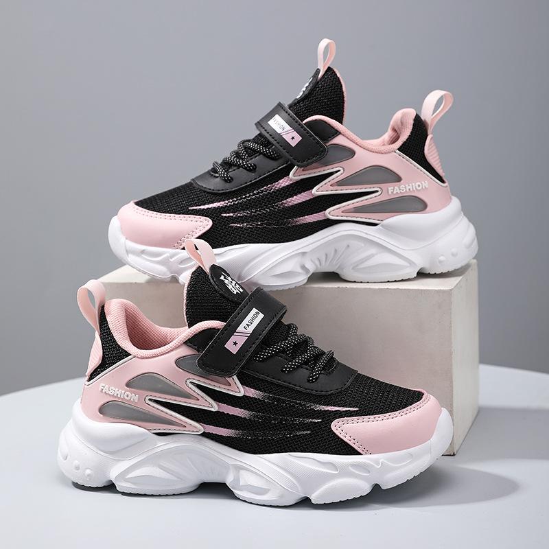 2025 Boys Mesh Breathable Casual Sneakers Girls Medium and Older Children Velcro Lightweight Casual Running Shoes