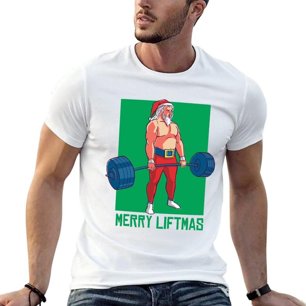 Merry Liftmas Santa Claus Fitness Tshirt Modern Style Print Tshirt