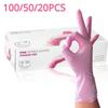 100PCS Light Pink Disposable Nitrile Gloves Waterproof Anti-static Durable Light Pink Gloves For Kitchen Cooking Tools