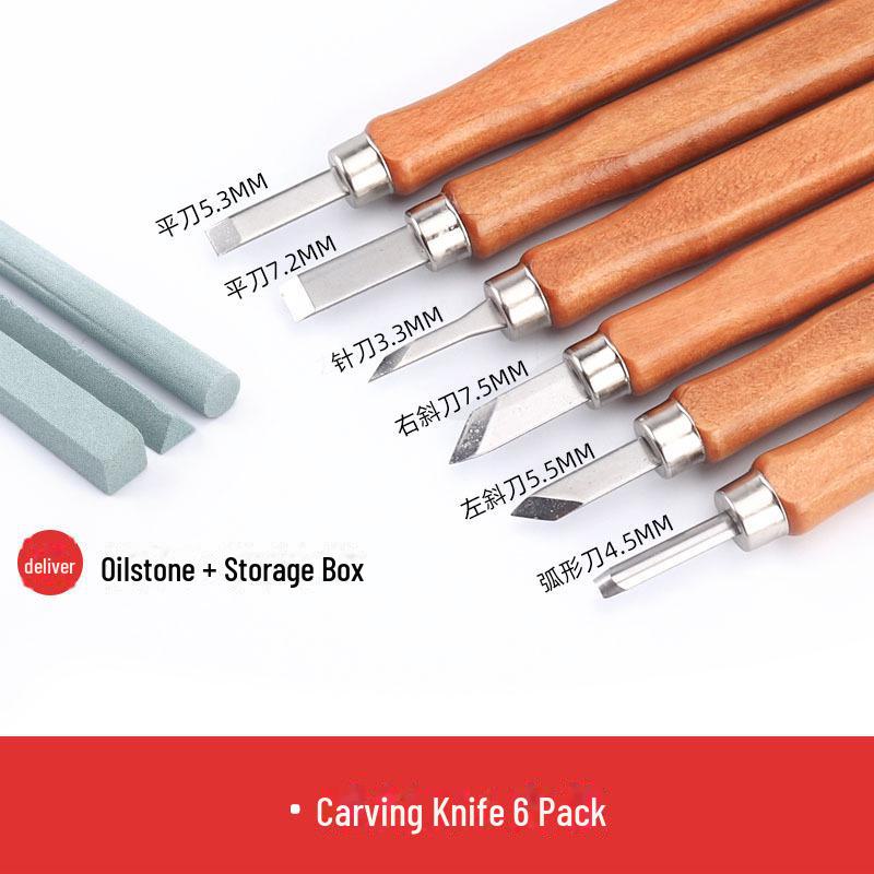 Набор ножей для резьбы по дереву ручной работы: В комплект входят нож для резьбы, перочинный нож, художественная печать, резиновый штамп. Идеально подходит для работ по дереву и штукатурке.