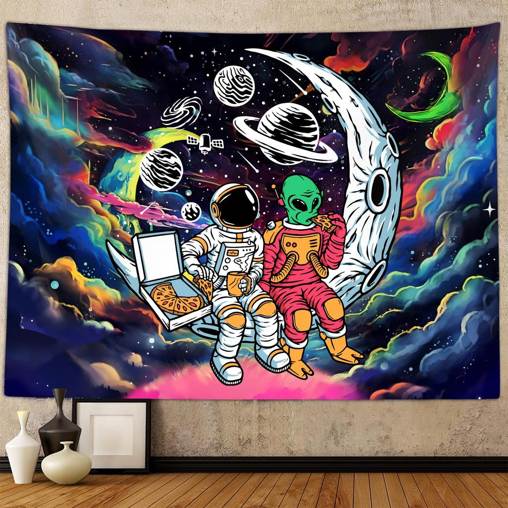 Sanzu Funny Astronaut Alien Tapestry Flat Printed Trippy Galaxy Blacklight Poster Wall Art for Boys Bedroom College Dorm
