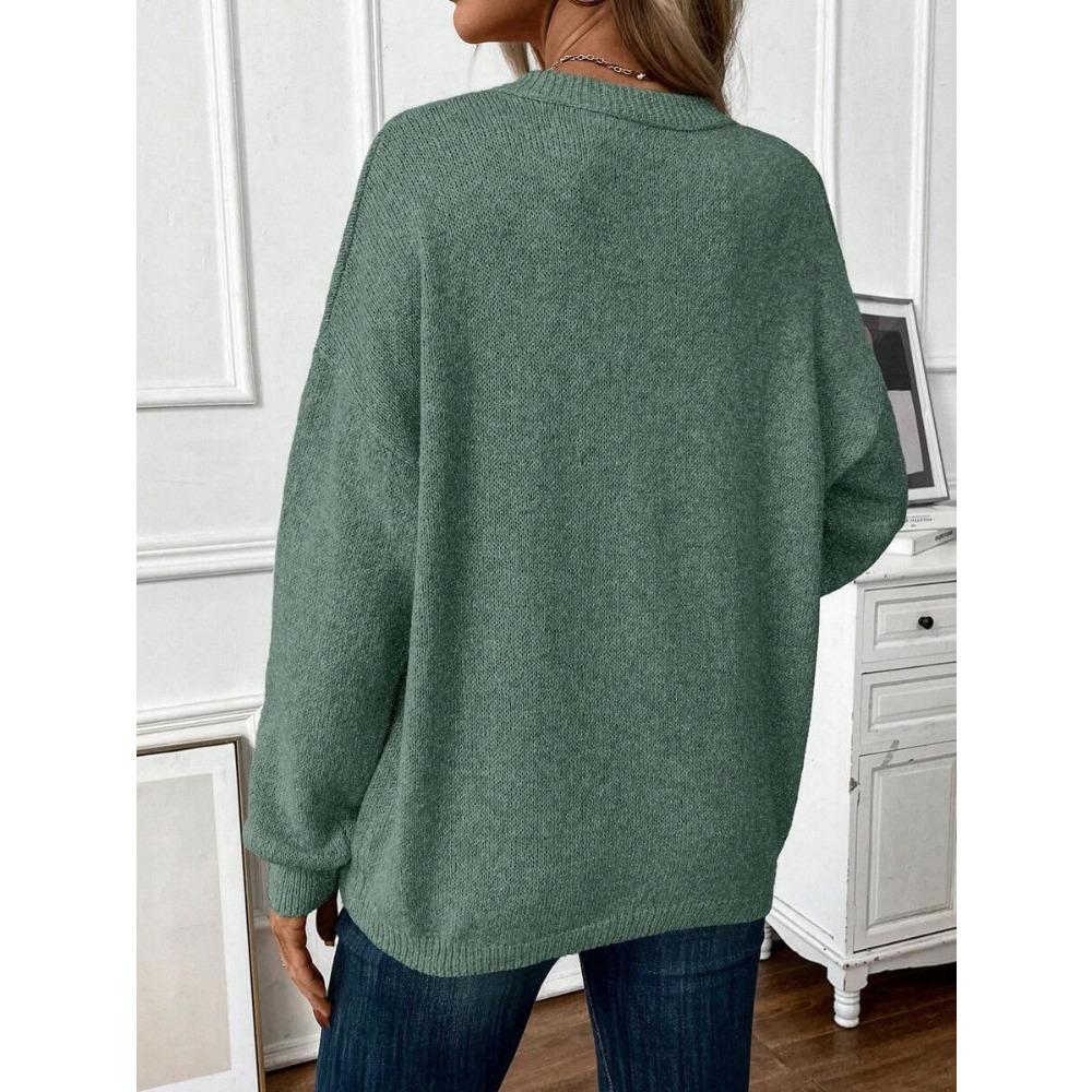 2024 новый осенне-зимний новый популярный свободный модный однотонный вязаный свитер с круглым вырезом