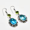Swiss Blue Topaz, Peridot Gemstone 925 Silver Plated Jewelry Earring 1.89"