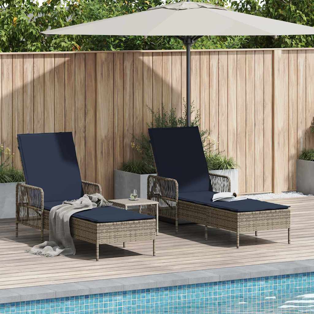 Sun Lounger Set 3 pcs Gray and Navy Blue 200 x 55 x 92 cm
