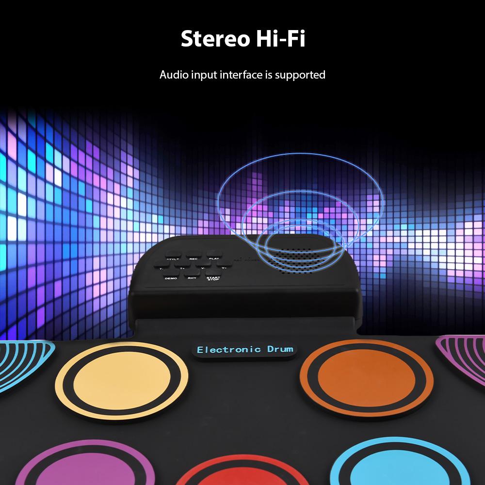 Электронная барабанная установка с динамиком Hand Roll Drum Set 9 пэдов Поддерживает различные аудиовходы 7 барабанов