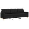 3 Piece Sofa Set with Footstool and Decorative Cushions Black Fabric