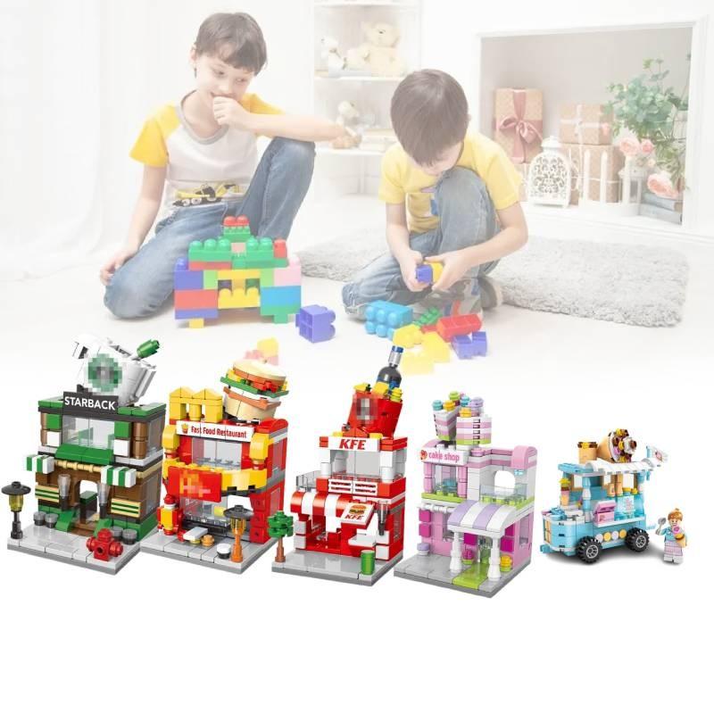 Cream Ice Building Block City Street View Model Kid Multi Shape Puzzle Jigsaw
