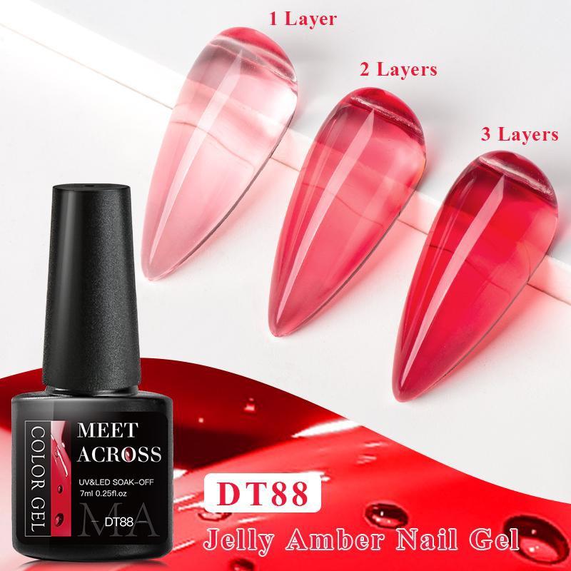 MEET ACROSS 1 Bottle 7ml Jelly Amber Gel Polish Translucent Jelly Nail Gel Manicure UV LED Semi Permanent Soak Off Nail Polish