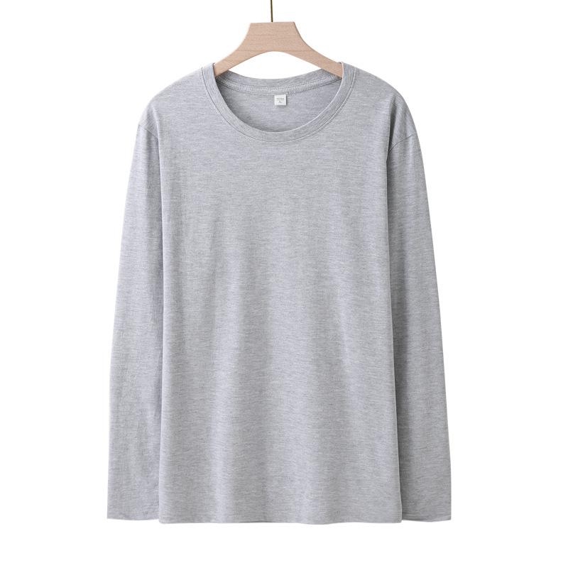 Мужская футболка большого размера с круглым вырезом, длинным рукавом, из гребенного хлопка - однотонная, стиль весна/осень
