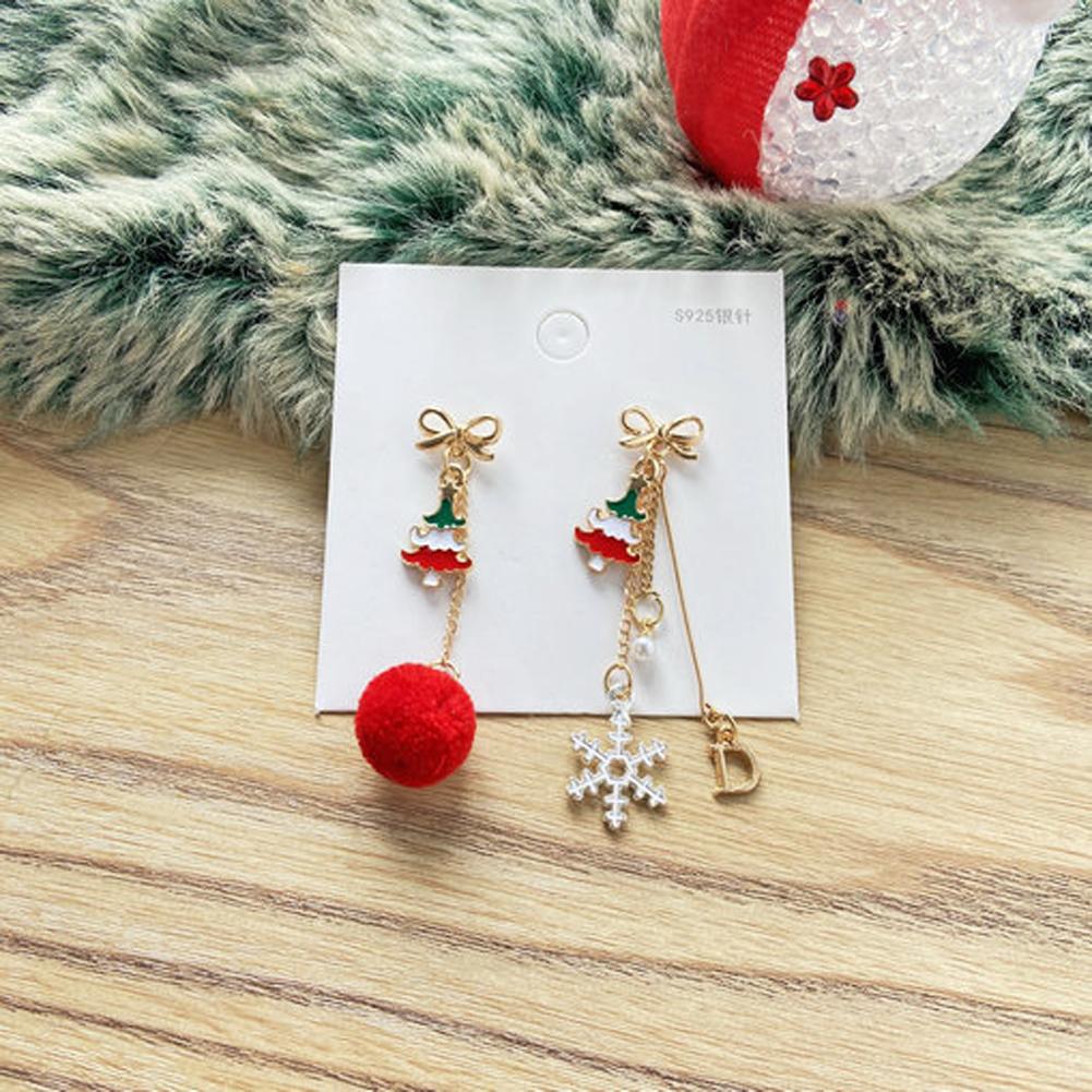 1 Pair of Christmas Earrings Wool Ball Letter Snowflake Pendant Earrings