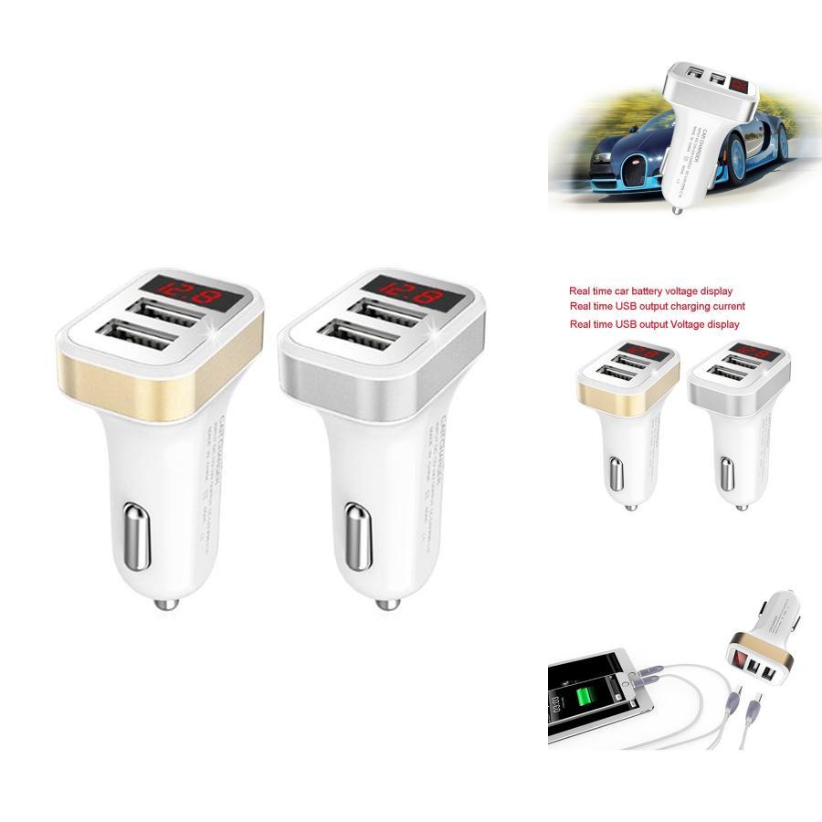 Премиальный автомобильный адаптер-зарядное устройство с двумя USB-портами и цифровым LED-дисплеем напряжения и тока