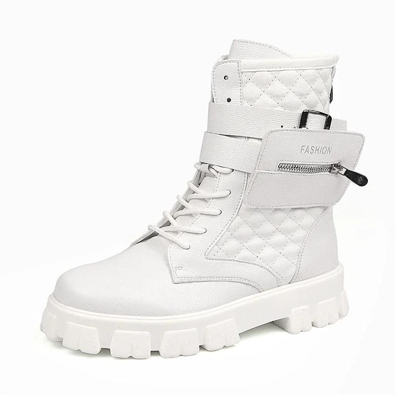 Высокие уличные карманные мужские модные туфли на платформе осенне-зимние повседневные мужские ботильоны белые кожаные дизайнерские ботинки для мужчин