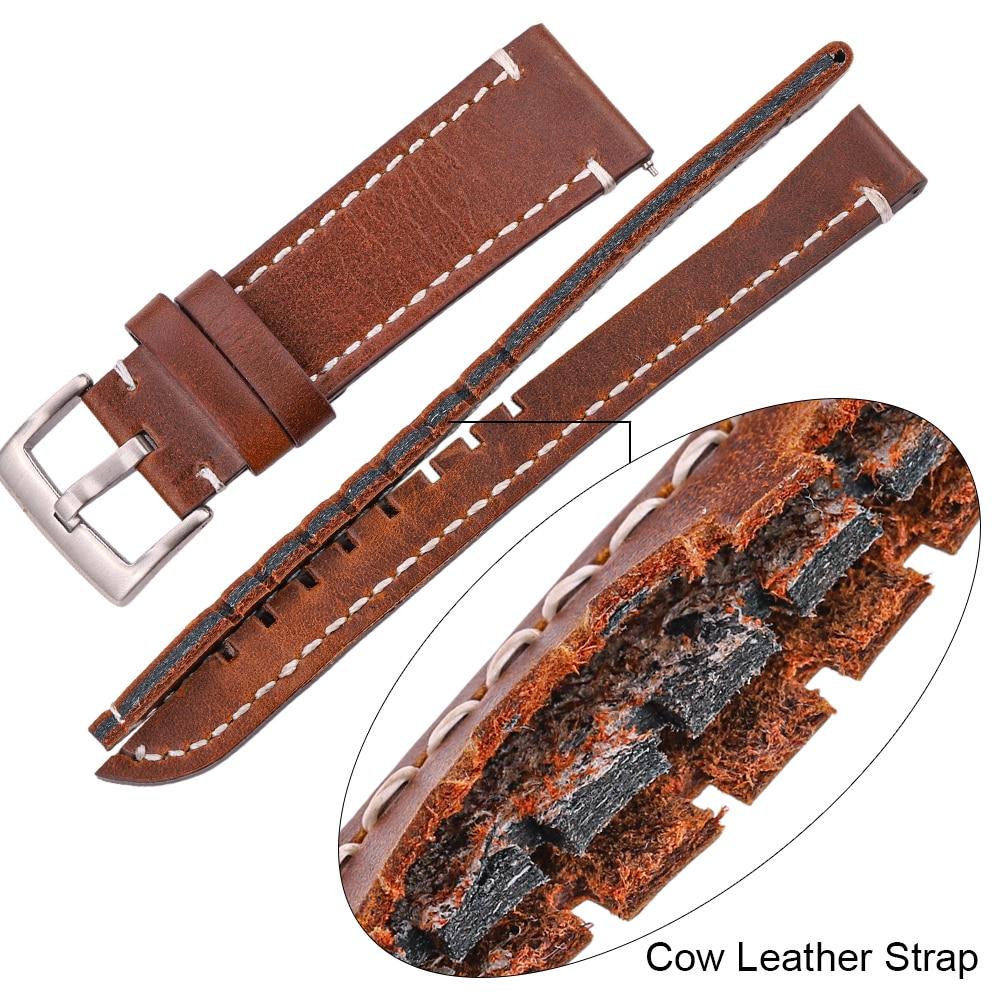 Genuine Leather Watchbands 18mm 20mm 22mm 24mm Black Dark Brown Women Men Cowhide Watch Band Strap Belt With Buckle
