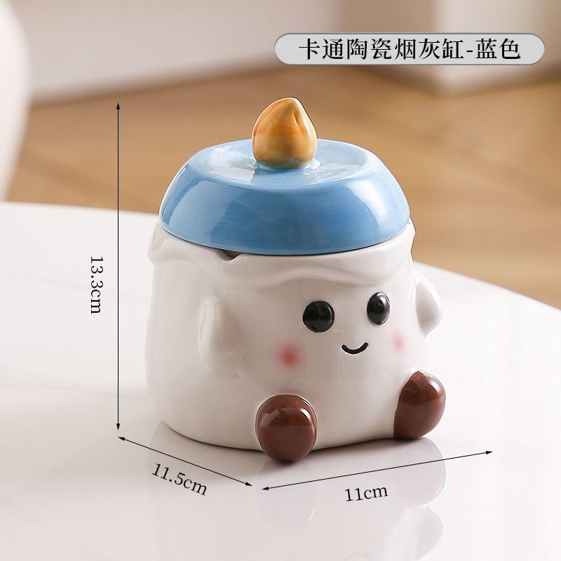 Modern Cute Elf Ceramic Ashtray with Lid Living Room Storage Ornaments Portable Home Car Ashtray Countertop Ornaments Decoration