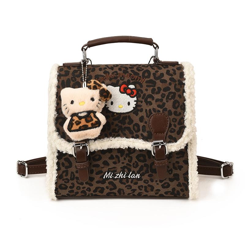Cartoon Cute Cat Girl Backpack Retro Leopard Print Kindergarten Baby Schoolbag Autumn And Winter Children'S Backpack