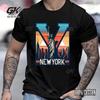 Черная футболка с графикой Нью-Йорка Удобные повседневные топы с коротким рукавом с изображением Статуи Свободы и городского пейзажа в городском стиле
