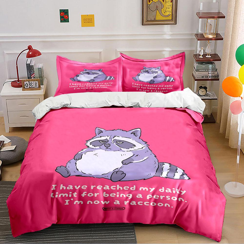 Lazy Raccoon with Funny Quote Bedding Duvet Cover Set Duvet Cover Pillowcases (1*Duvet Cover 2*Pillowcases, without duvet insert)