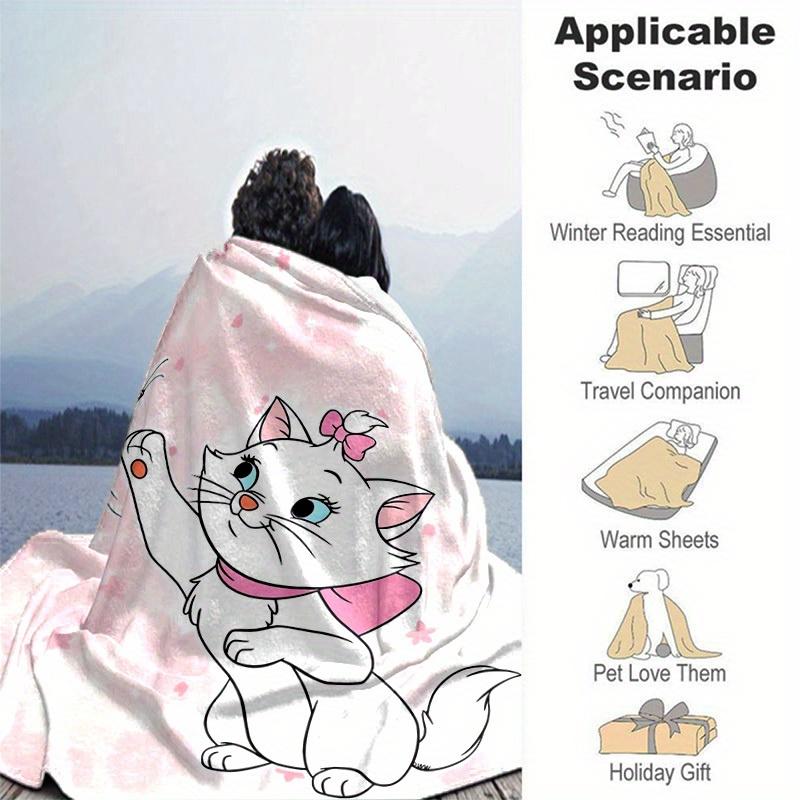 1PC Cartoon Marie Cat Butterfly Blanket, Seasonal Universal, Home Decoration, Throw, Quilt, Soft Flannel Throw Blanket, Versatile & Cozy for