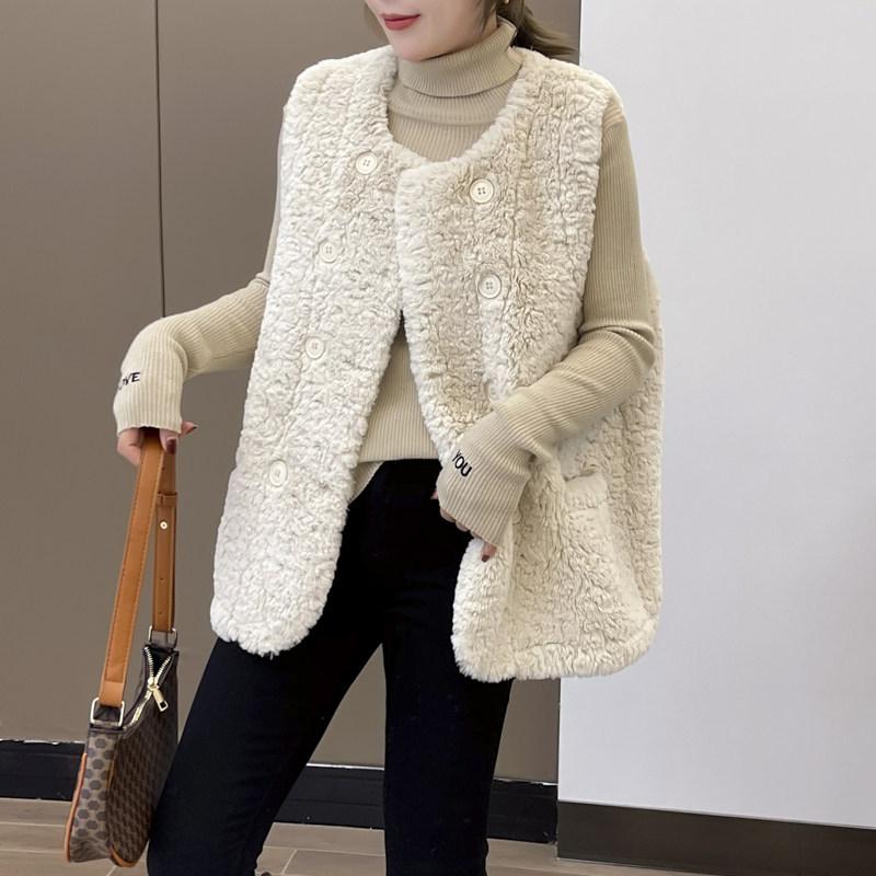 Овечья шерсть осень и зима новый меховой интегрированный жилет универсальный свободный плюшевый жилет куртка