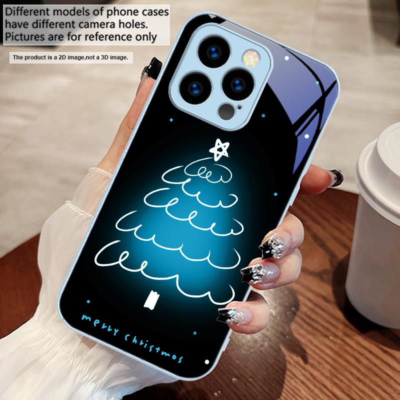 Белая линия Рождественская елка Для iPhone 17 Air 16 E 15 14 13 Plus 12 mini 11 17 Pro Max XR Xs Max 16E 7 8 Чехол для телефона из закаленного стекла