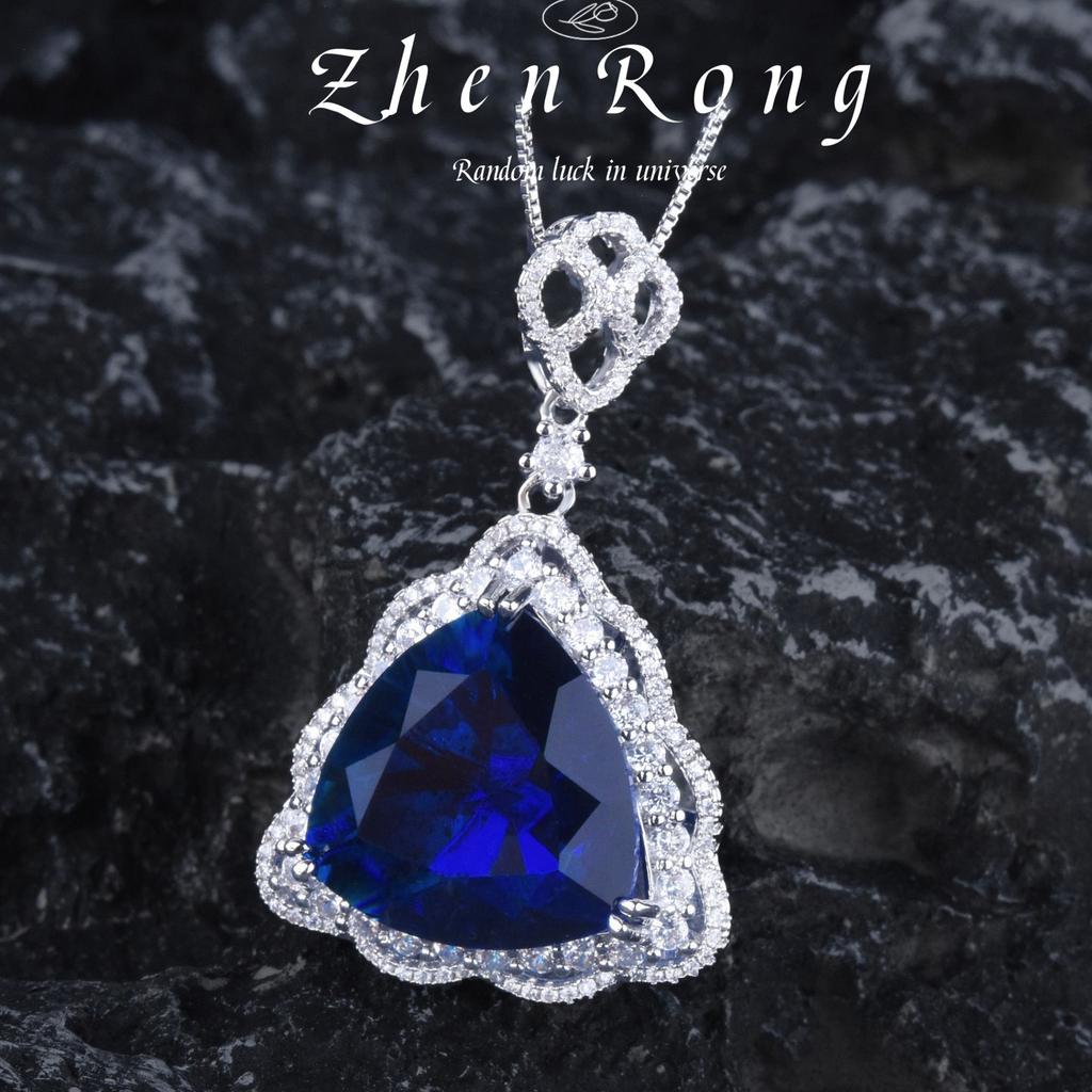 Luxury Ruby Pendant Necklace Royal Blue Ring Color Treasure Earrings Jewelry Fat Triangle Blue Diamond Set Women