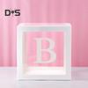 Balloon Box Reusable Clear Paper Box with Letter Stackable DIY Assembly 25 X 25cm Cube Box for Graduation Wedding Birthday Party Decor