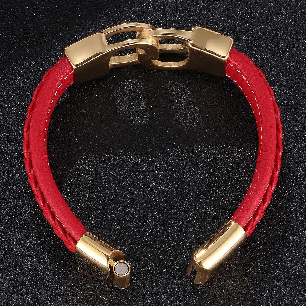 Панк-красный плетеный кожаный браслет из нержавеющей стали наручники браслеты пряжка браслет ювелирные изделия подарки
