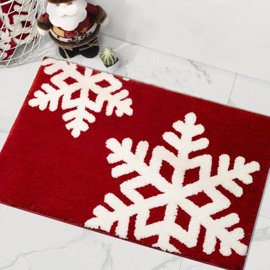 Christmas Floor Mat Faux Cashmere Snowman Letter Printing Anti-slip Doormat Water Absorbent