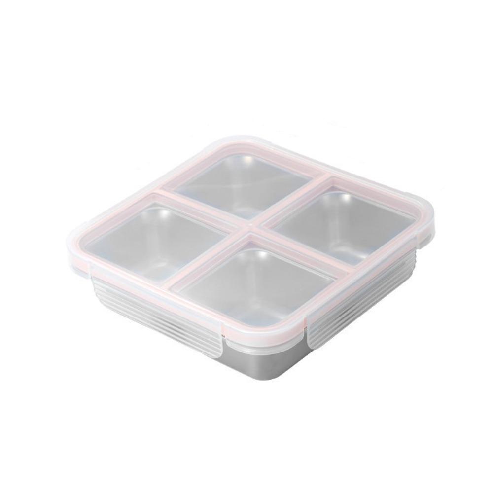 Easy To Clean Square 4 Grid Lunch Box Leak-Proof 304 Stainless Steel Snack Box Microwave-safe Sealed Ice Cube Tray Kid