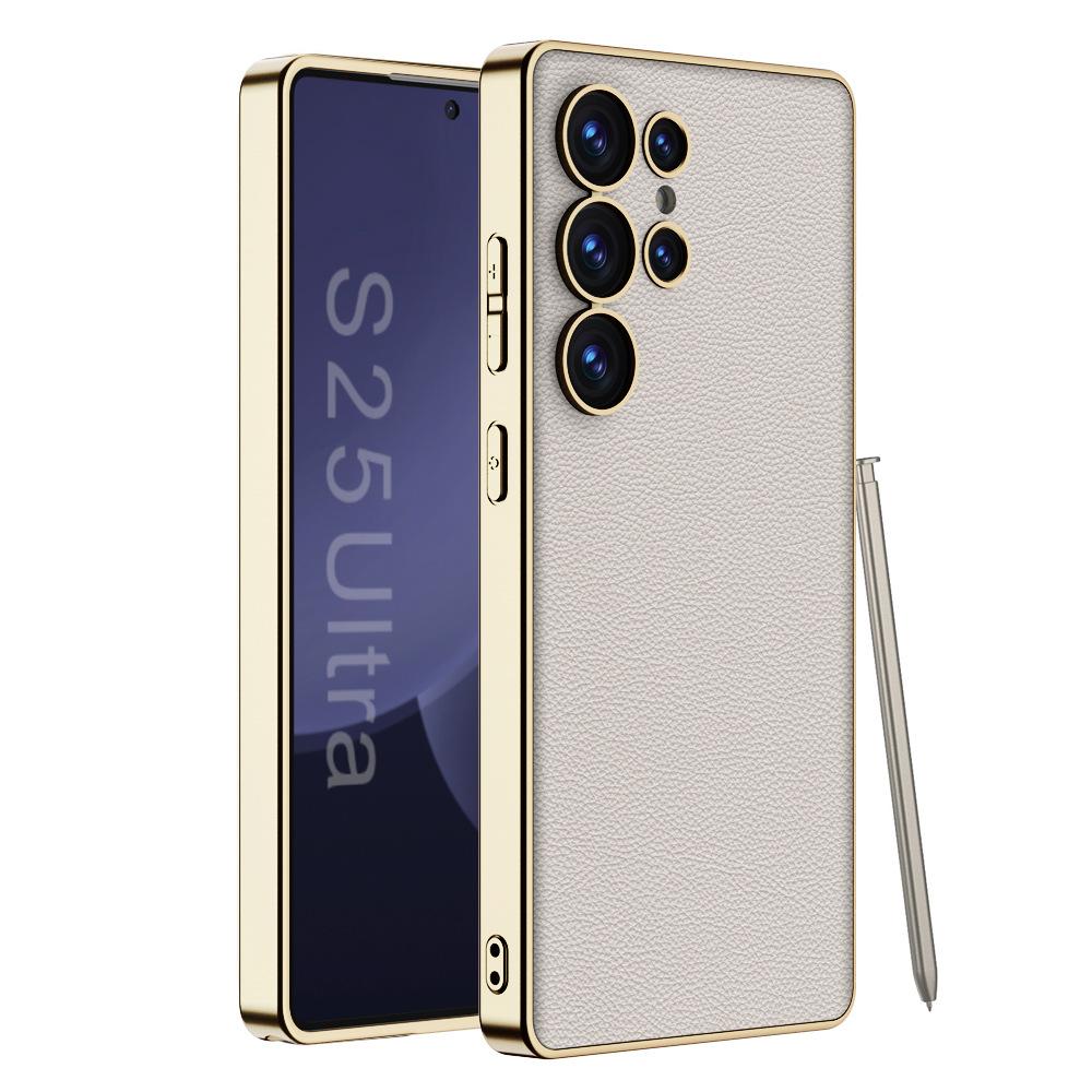 Чехол для мобильного телефона Samsung S25 Ultra Гальванический Однотонный Кожаный Защитный Чехол S25 Простой Чехол для Мобильного Телефона с Защитой от Падений