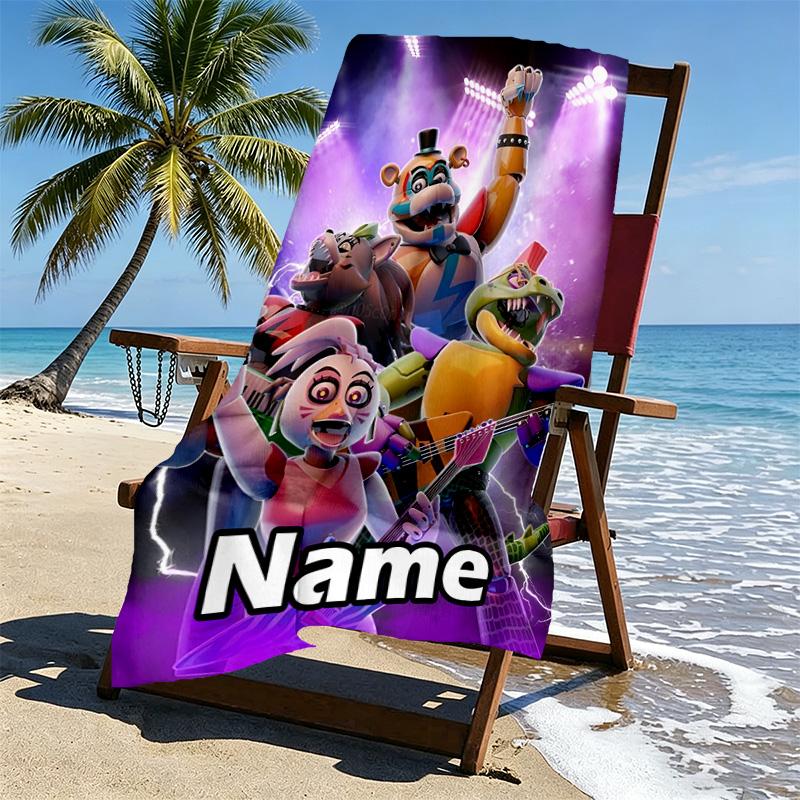 Custom Name Personalized Five Nights at Freddy's Print Beach Towel, for Trip Camping Beach Party Home Decor, Birthday Gift for Family & Friends