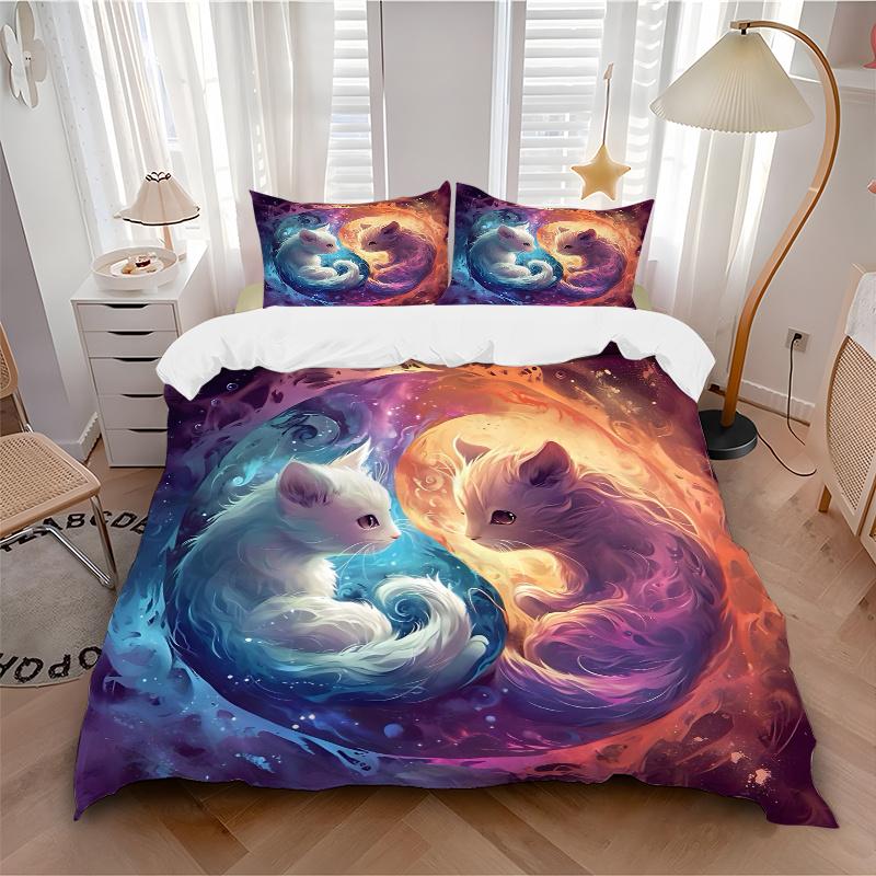 3pcs Magic Kittens Yin and Yang Print Bedding Set (Without Inserts), Soft and Comfortable M075