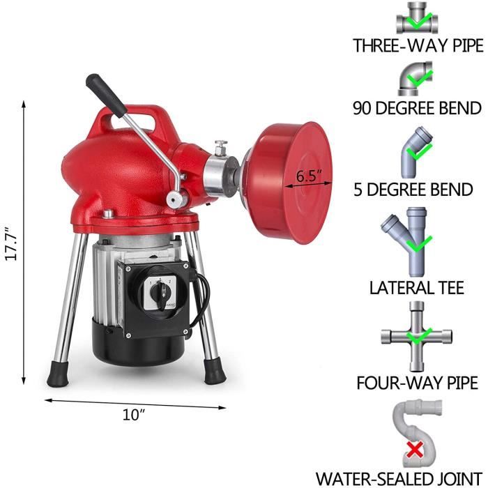 VEVOR Déboucheur Electrique de Canalisation 100mm Machine de Nettoyage de Tuyaux 250W Nettoyeur de Canalisation de Tuyaux de TA21