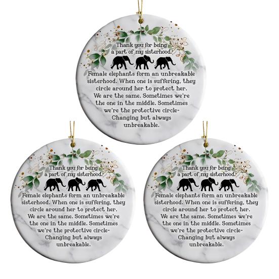 Elephant Sisterhood Keepsake Ceramic Round/Heart Ornament Elephant Friendship Hanging Ornaments Gift for Best Friends