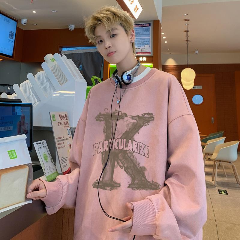 Свитер мужской весна-осень свободный большой размер мужская нижняя рубашка трендовая принтованная куртка с длинным рукавом