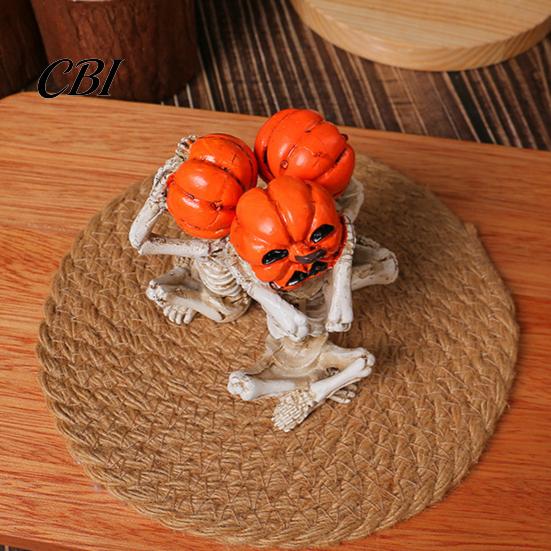 Resin Pumpkin Decor 3 Pcs Halloween Skeleton Statue, Hear See Speak No Evil Head Distressed Craft Figurine, Spooky Skull Ornament for Mantel,