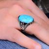Серебряное мужское кольцо с бирюзовым камнем 18x25 мм, большое мужское кольцо с бирюзой из стерлингового серебра 925 пробы, уникальное мужское кольцо в османском стиле