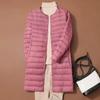 Осень и Зима Легкие Длинные Пуховики из Утиного Пуха Женские Ультра Легкое Пальто Зимние Повседневные Приталенные Тонкие Парки