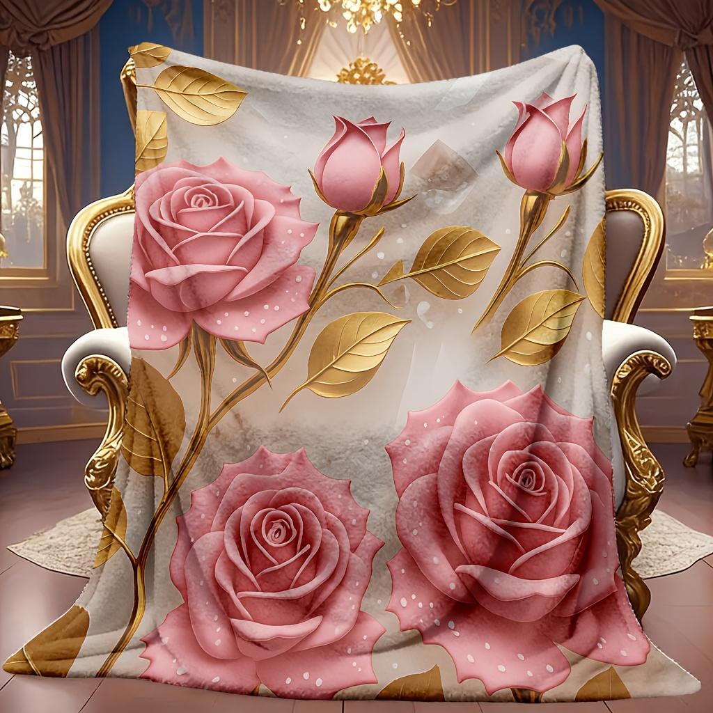 Cozy Rose-Themed Flannel Throw, Featuring a Soft High-Definition Digital Print. Ideal for All Seasons, This Cooling Blanket Made of 100% Breathable Po