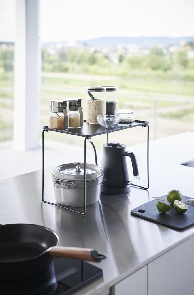 Складная полка Yamazaki Jitsugyo L, черная, когда x D24 x H28 см, штабелируемая под раковиной, кухонная стойка для хранения 1370, б/у, W40,9