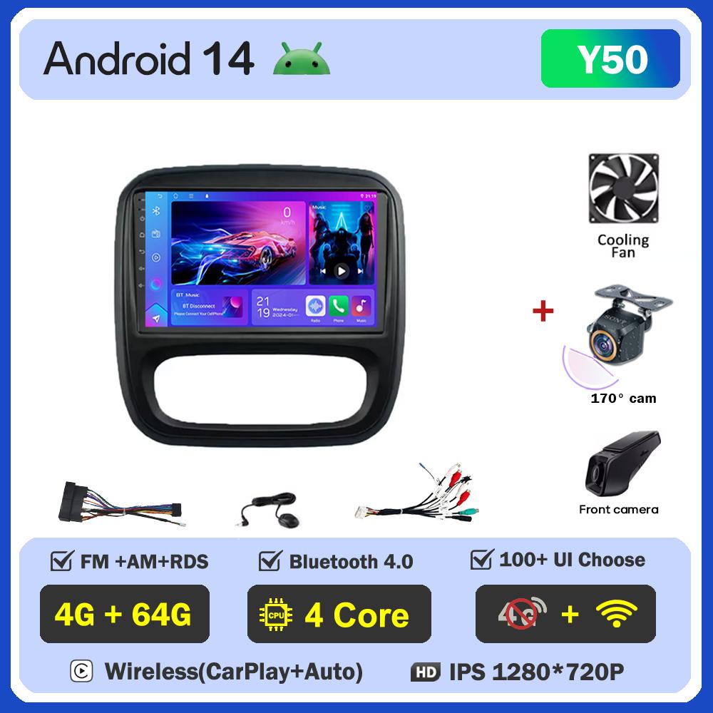 Android 14 интеллектуальные автомобильные системы для Renault Traffic 3 2014 - 2021 для Opel Vivaro B 2014 - 2018 автомобильный радиоплеер стерео головное устройство