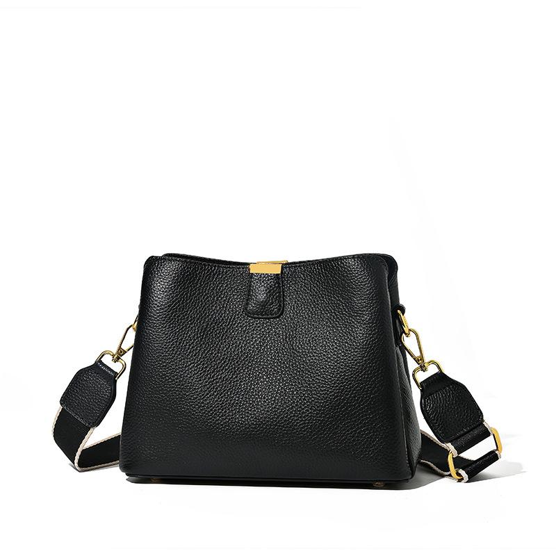 High-end Genuine Leather Women's Bag Fashionable and Simple Single-shoulder Crossbody Bag Cowhide Bucket Bag