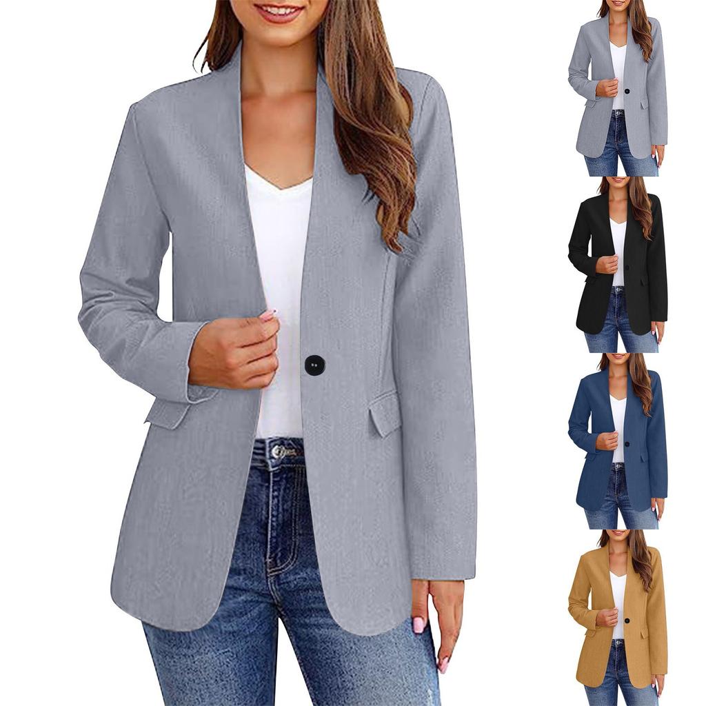 Women's Fashion Casual Solid Color Long Sleeved Button Up Suit Collar Jacket Temperament Jacket