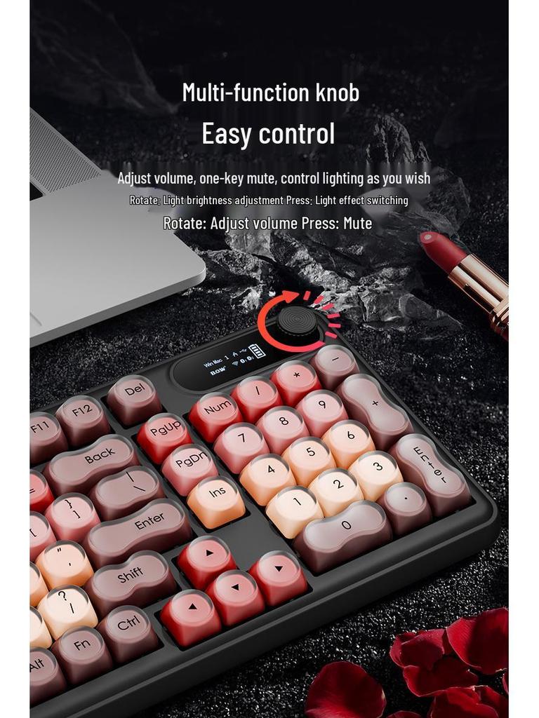 BOW Hangshi K960 Стильная беспроводная Bluetooth-клавиатура для планшета с тремя режимами для девочек, дизайн с жидкой помадой