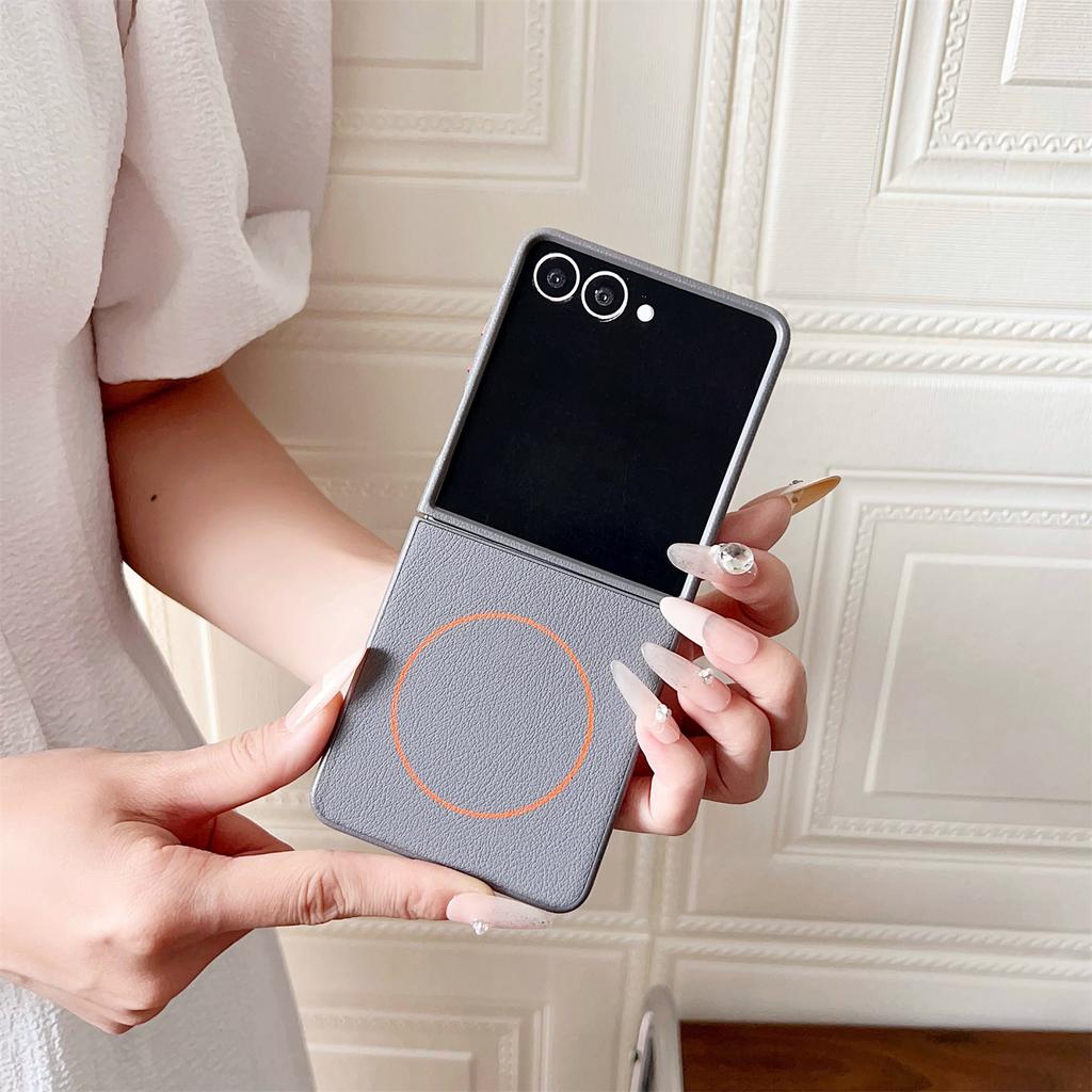 For Samsung Galaxy Z Flip7 5G Magnetic Case Leather + PC Phone Cover