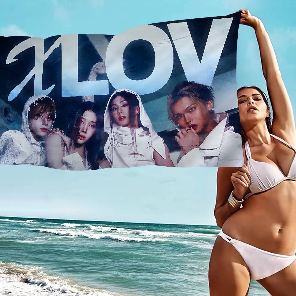 Популярная K-pop группа X-XLov Микрофибровое одеяло Быстросохнущие пляжные полотенца Большой размер с принтом Супервпитывающее полотенце-одеяло для бассейна