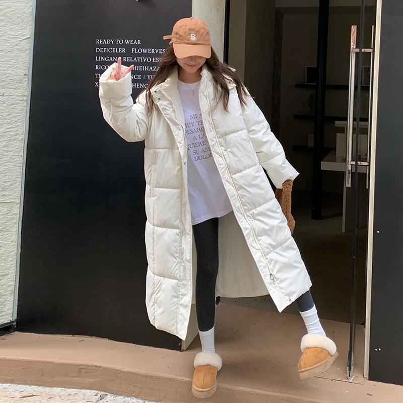 Большое стеганое пуховое пальто с хлопковой подкладкой женское длинное зимнее европейское исполнение свободное пальто с капюшоном из хлопка утолщенное пальто