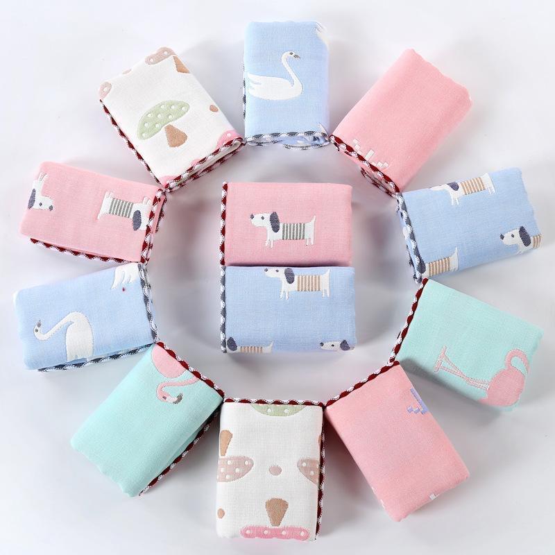 6 Layer Gauze Baby Washcloth 25x25cm Soft Absorbent Jacquard Infant Burp Cloth Thickened Face Towel For Autumn Winter